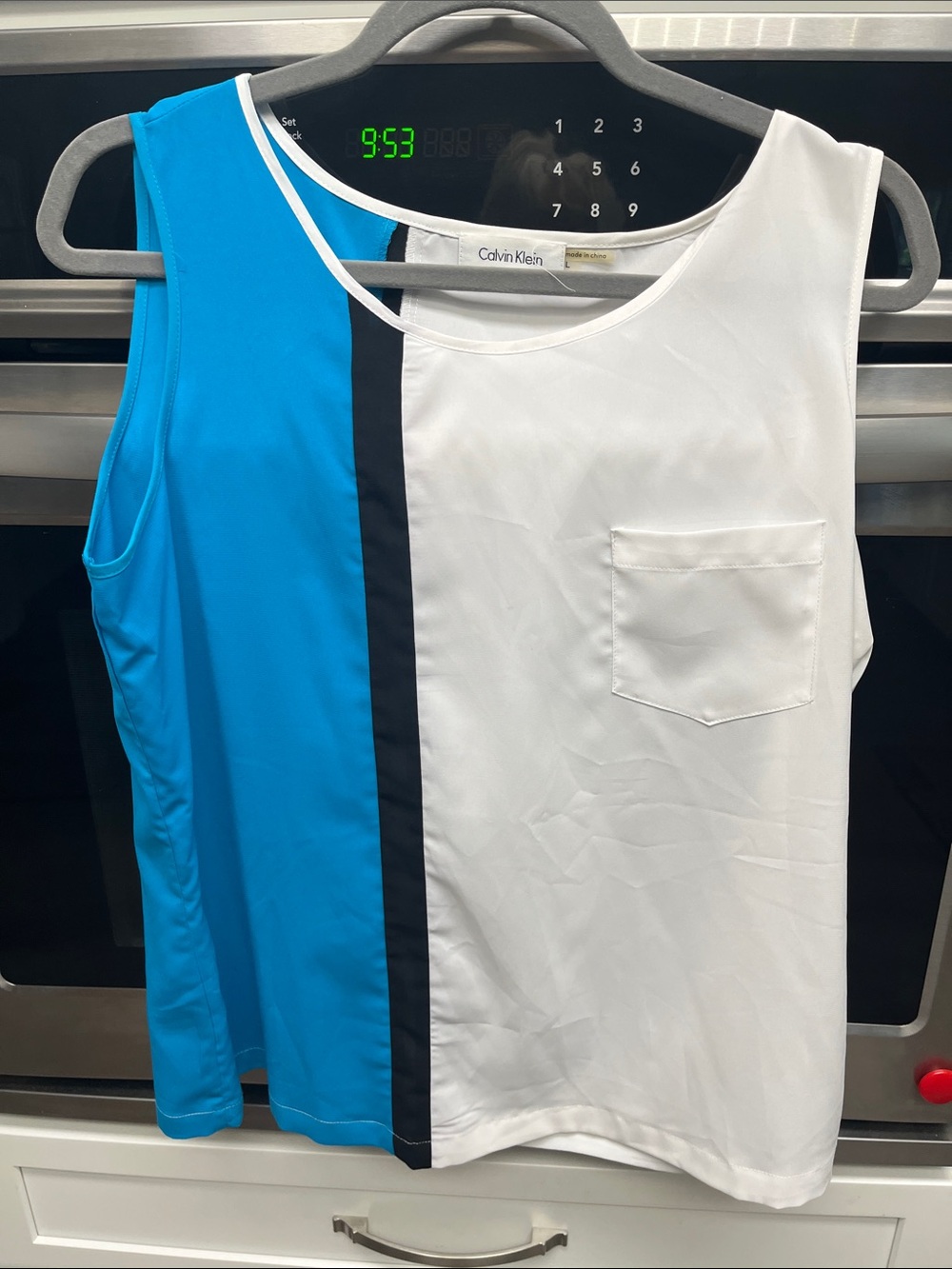 Calvin Klein White, Blue & Black Colorblock Tank with Pocket